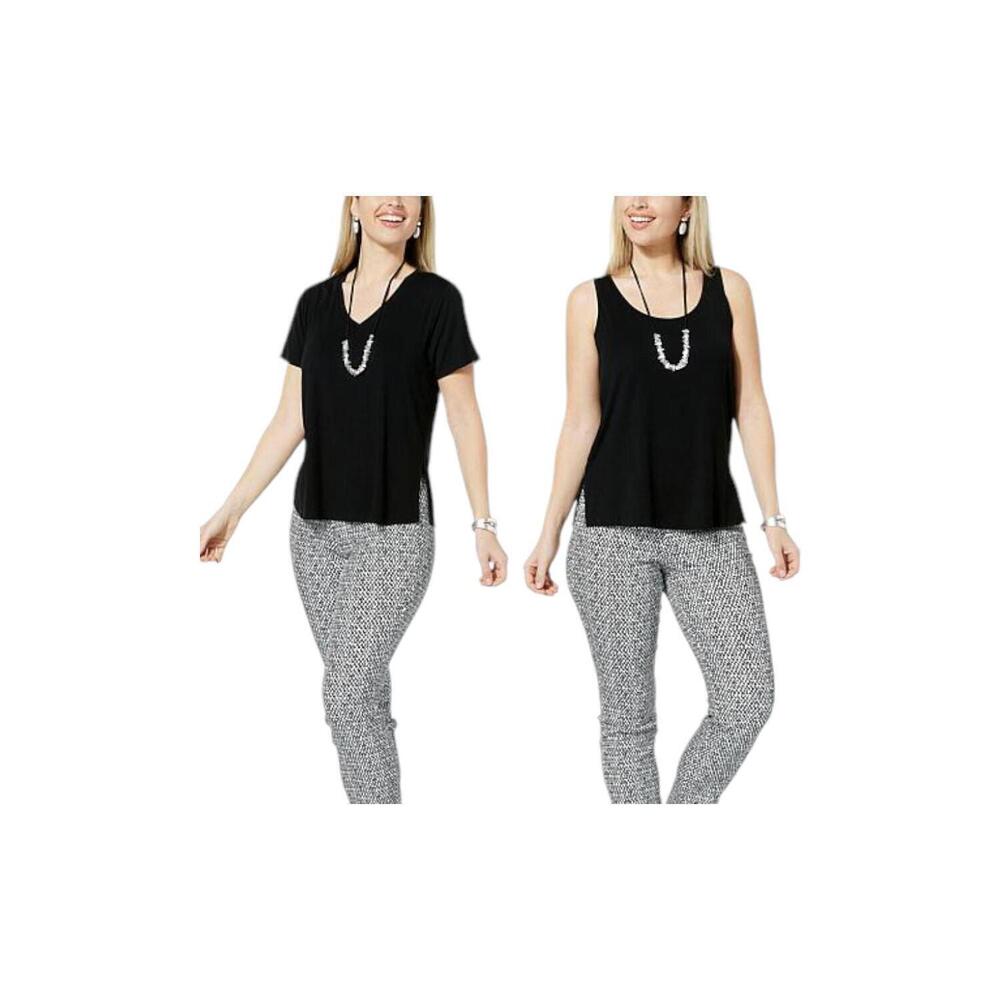 WynneLayers 2-pack Micro-Rib Tee & Tank Set Black - Regular